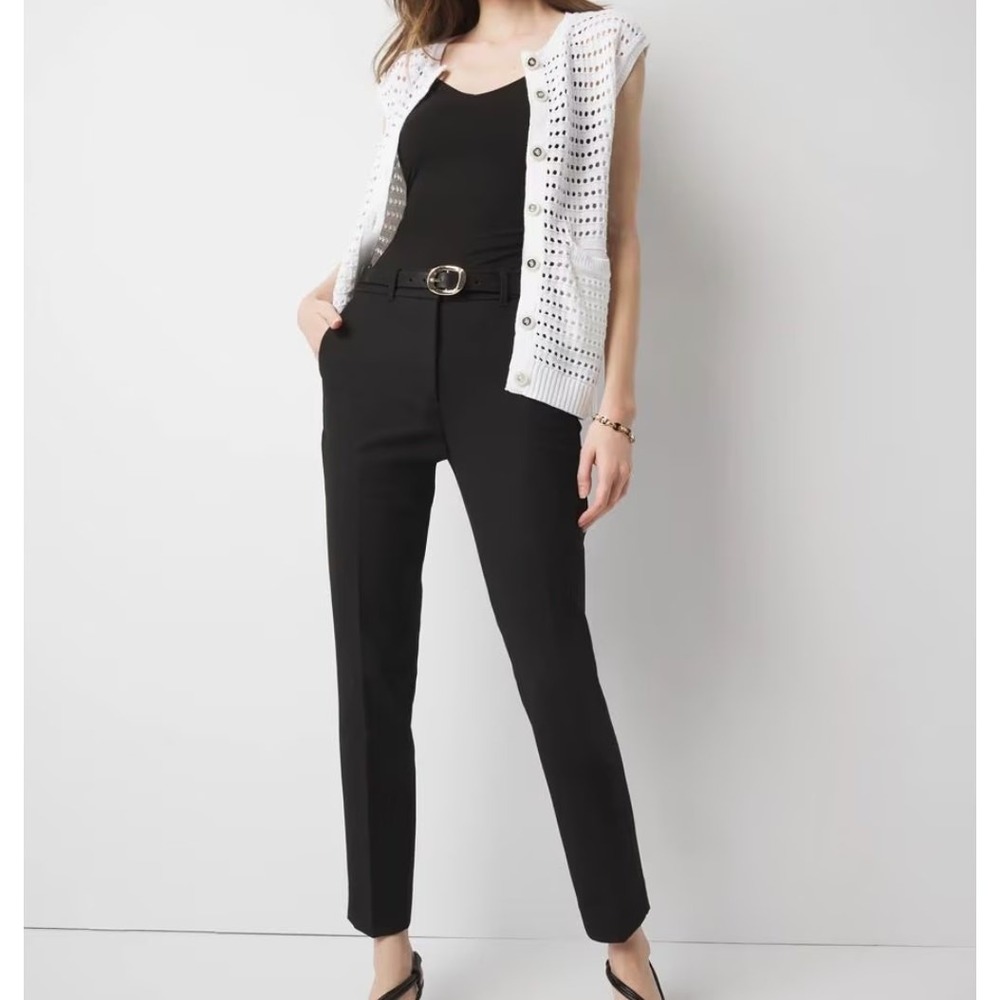 WHBM Black Slim Flat Front Ankle Pants Womens 12 - Picture 2 of 10